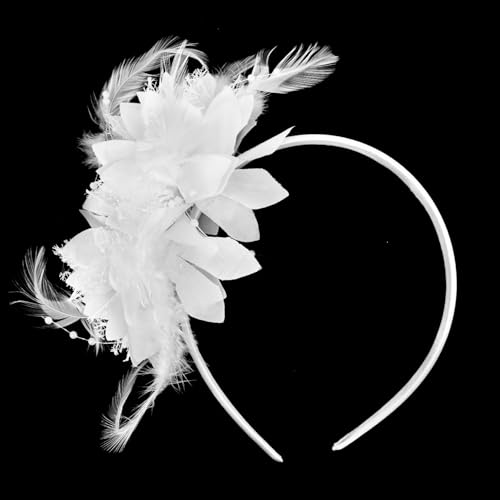 Toucado branco | Toucados retro brancos para mulher | diadema de flores e penas tocados para convidados de casamento, baile de máscaras, graduação