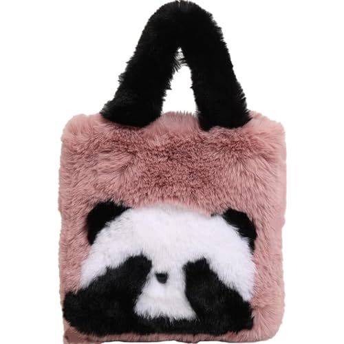 LinRim Bolso de mano de felpa para mujer, bolso de mano pequeño, bolso pequeño, bolso de hombro ligero, piel sintética, mullida, con asa, para mujer y niña, Morado Panda, Talla única