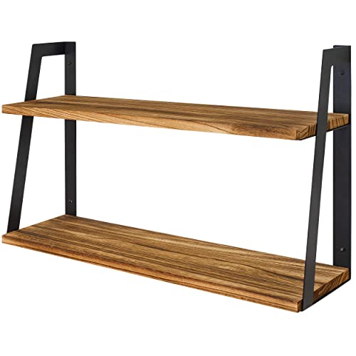 LifeGoods 2-stöckige Holz Schweberegale | 20kg Kapazität | Rustikale...