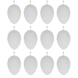 Set of 12 White Blank Hollow Plastic Easter Egg Ornaments 2.6 Inches