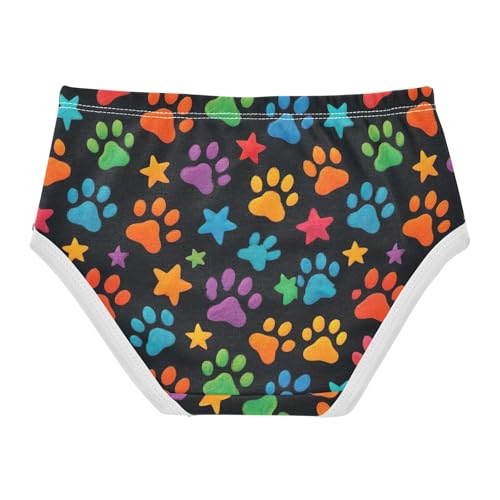Joisal Cotton Girls Underwear Toddler Colorful Paw Prints Stars Black Panties for Girl Artistic Undies Kids Briefs 2t2