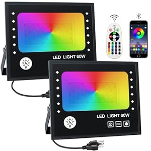 Led Flood Light Outdoor 600W Equivalent 60W Smart RGB Flood Light with APP Control ,LED Stage Light Landscape Lighting Color Changing Uplight ,DIY Scenes Timing& Music Sync,Warm White 2700K IP66