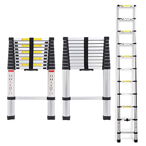 Aluminum Telescoping Ladder 10.5ft 3.2M 150KG Max Capacity Extension Folding Collpasible Portable Aluminium Lightweight Easy to Store in Car Trunk Home Loft Attic Step Ladder DIY Builer Supplies