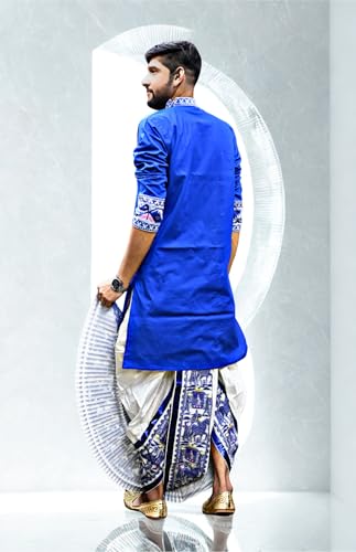 Image of Pure Cotton Full Sleeves Kurta with dupion silk Dhoti pant set (701)