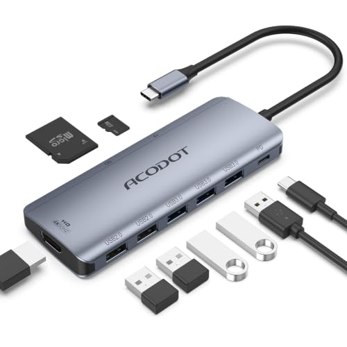 Image of USB C Hub, 9-in-1 USBC to HDMI Splitter with 4K Display 100W Max PD,3 USB3.0(5Gbps) + 2 USB2.0 Data Ports, SD /TF Card Reader, for MacBook, MacBook Air, iPad Pro, Dell, HP, Lenovo, Windows Laptop