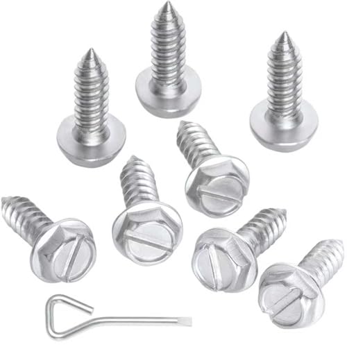 QiqaMole License Plate Screws for Car, Rustproof Stainless Steel Screws, License Plate Bolts, Stainless Fasteners for License Plates with Screwdriver (Silver, 8 PCS)