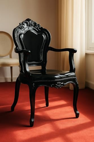 Biscottini Chaises en polycarbonate noir – Chaise Accoudoirs Salon 53 x 49 x 97,5 cm – Fauteuils baroques salle à manger chambre – Chaise en plastique...