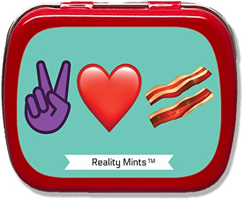 Peace Love Bacon Mints Funny Bacon Gags for Friends Cute Stocking Stuffers for Bacon Lovers Peppermint Breath Mints Heart Emoji Gags Fun Unisex White Elephant Ideas Hippie Bacon Emoji