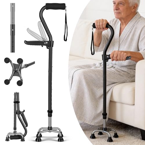 Gehstock für Damen & Herren Verstellbarer Gehhilfe für senioren mit zweitem Griff Gehstock klappbar für Senioren und Erwachsene Quad-Stock für Stabilität Stehen Balance