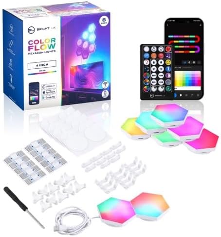 Hexagon Unique Lights Wall RGB Panel Lights DIY Shape Gaming Lights with Music Sync Lighting 4 in, Smart Color Flow Hexagon Lights (8 Pack) Hexagon Unique Lights Wall RGB Panel Lights DIY Shape Gaming Lights with Music Sync Lighting 4 in, Smart Color Flow Hexagon Lights (8 Pack)