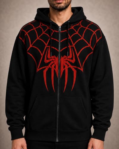 Buy Trendyverse Men's Spider Web Graphic Zipper Hoodie Black - Image 3
