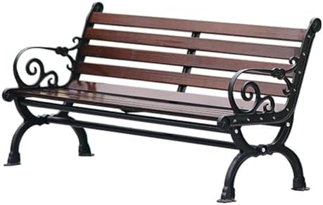 Weatherproof Metal Garden Bench for 2, Cast Iron Patio Seating with Backrest & Armrests, Durable Outdoor Furniture for Park, Porch & Backyard