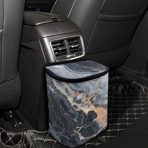 Image of Talayituse Marble Print Car Trash Bin, Large Size Auto Trash Can Adjustable Portable Garbage Can with Lid, Vehicle Hanging Bag for Headrest Front Back Seat