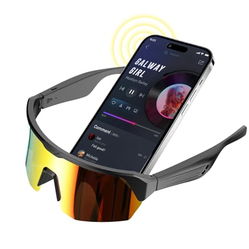 Sports Smart Sunglasses, Bluetooth Cycling Glasses with Polarized Lenses, Open Ear Music Speakers, Built-in Mic, Voice Assistant, UV Protection for Running & Outdoor Activities (Colorful) YJ