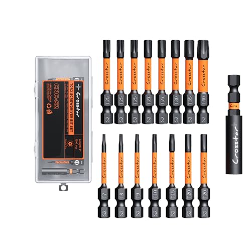 Image of Crosstar 16 Pcs 2 inch Impact Torx Bit Set, S2 Steel Magnetic Security Star Bits, Tamper Proof Torx Screwdriver Bits with CNC Tips for Drill /Driver, Automotive, Woodworking & Home Repair