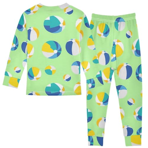 Pajama Sets Long Sleeve Beach Balls on Green Soft Comfy Sleepwear 2 Piece PJS 3-8T3