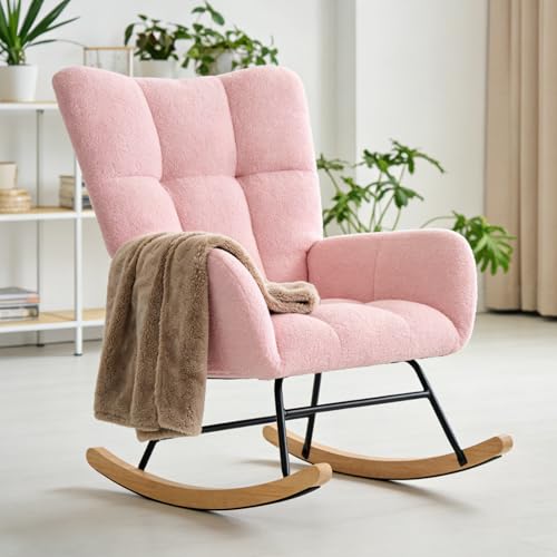 DUMOS Nursery Rocking Chair Teddy Upholstered...
