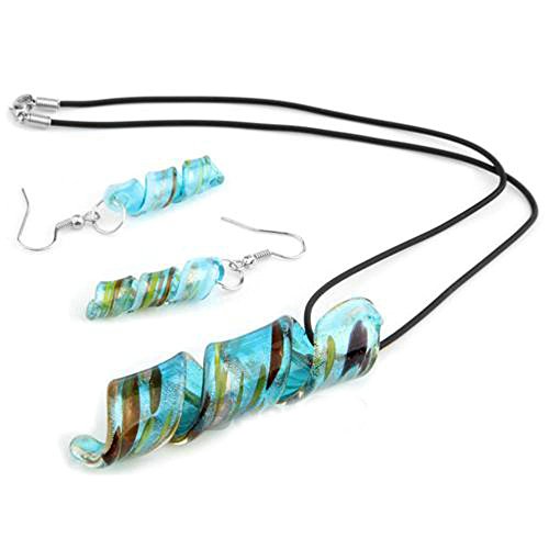 Skyllc® Conjunto Cadena Pendientes Colgante Cristal de Murano Azul