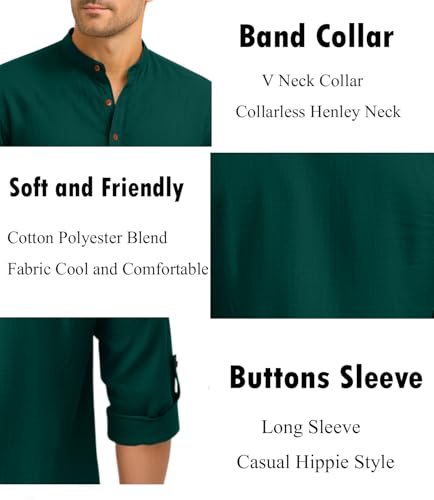 Image of Zombom Men's Cotton Blend Kurta Shirt with Full Sleeves Mandarin Collar Neck Solid Pattern for Men Regular Fit Ethnic Wear Casual Festive Top Modern Style | Cotton Shirt for Mens