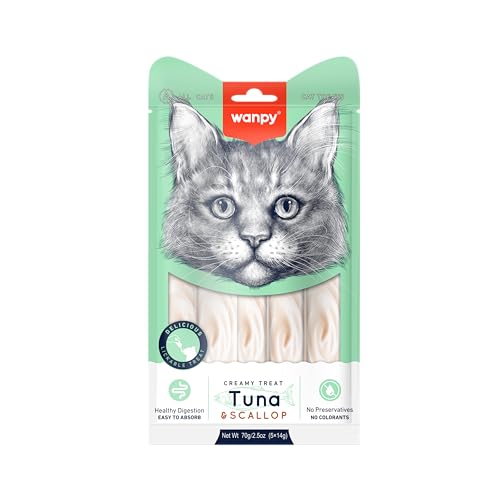 Petisco para Gatos Wanpy Truly Creamy Premium – Sabor Atum e Vieira – 15 Tubos de 14g (Total 210g)