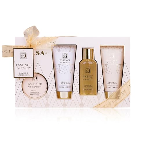 Accentra Set de ducha SALSA ESSENCE OF BEAUTY para mujeres, gel, loción, crema de manos, bomba de baño, aroma Naranja y Flor de Limón, caja de regalo, lujo para damas