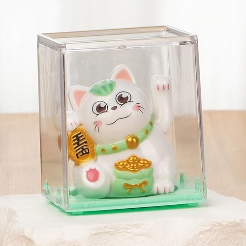 Image of FunBlast Maneki Neko Lucky Cat, Waving Arm Solar Powered Good Luck Wealth Welcoming Display Car Decor Paw Up with Arm, Decor Item for Home, Office and Car (Green)