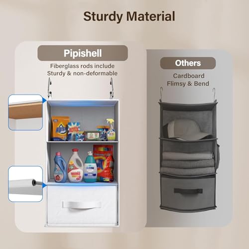 Pipishell 6-Shelf Hanging Closet Organizer with 2 Separable 3-Tier Shelves, 3 Drawers & Side Pockets Closet Organizers and Storage for Wardrobe Organization and Nursery Clothes Organizer, White - Image 4