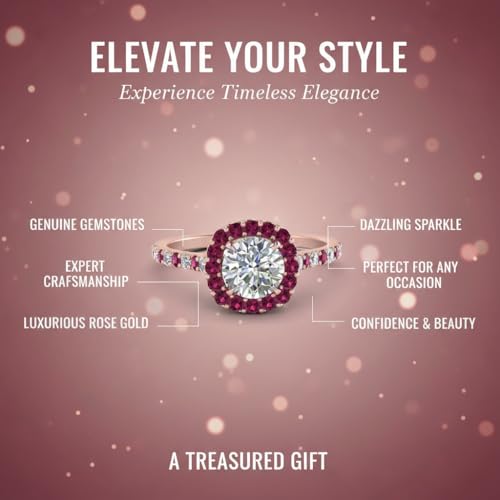 Image of Choose Your Gemstone Round Diamond CZ Square Halo Ring Rose Gold Plated Round Shape Petite Engagement Rings Matching Jewelry Wedding Jewelry Easy to Wear Gifts US Size 4 to 12