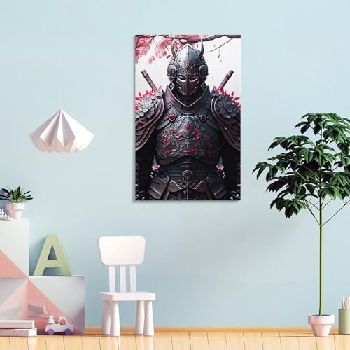 Peinture sur toile samouraï noir, tableau mural abstrait et affiche 30x45 - 2