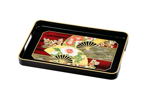 中谷兄弟商会『山中漆器』12.0持手付長手盆 黒 舞扇 37-4411