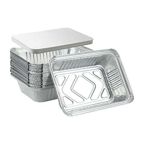 Waytiffer 25Pack Disposable Aluminum Foil Pans Heavy Duty Premium Bread Tins 2.25LB - Capacity 8.5x6.3” Takeout Pans, Tin Foil for Reheating, Baking, (25 Pack with Cardboard Lids) Cover