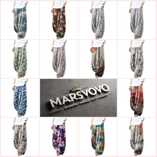 MARSVOVO Women's Harem Pants Comfy Soft Wide Leg Pants Elastic Waist Oversized Casual Relaxed Vacation Flowy Pants2