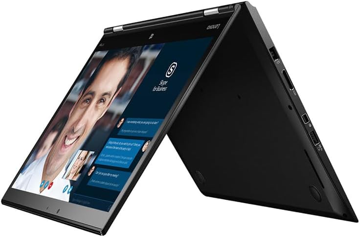 Lenovo Thinkpad X1 Yoga G1 in stand mode, displaying a video call.