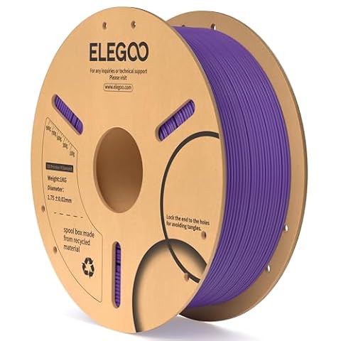 ELEGOO PLA Filament 1.75mm Purple 1KG, Dimensional Accuracy +/- 0.02mm, 1kg Cardboard Spool(2.2lbs) 3D Printing Filament Fits for Most FDM 3D Printers