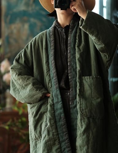 NFYM Women's Quilted Knee Length Coat Open Front Kimono Style Jacket Handmade Threading Outwear for Winter4