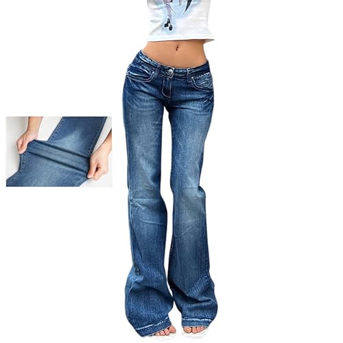 EMMIOL Vintage Flare Leg Jeans Y2K Denim Women Baggy Cargo Jeans Vintage Y2K Outfits Straight Leg Denim Pants