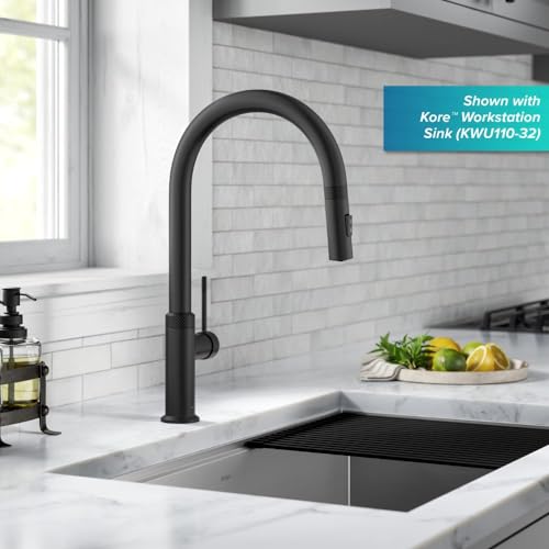 Image of KRAUS Oletto Modern Industrial Pull-Down Single Handle Kitchen Faucet in Matte Black, KPF-2654MB