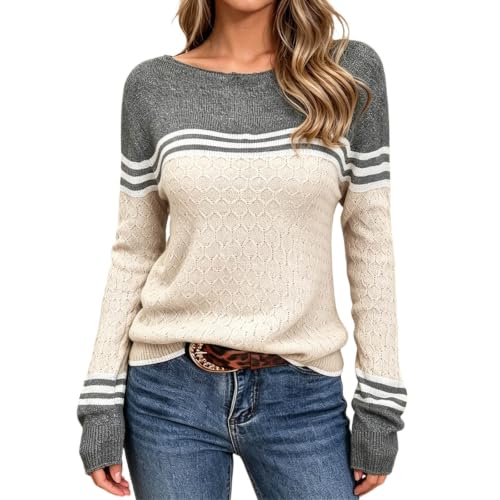 Sweater for Women Long Sleeve Clothing Crew Neck Color Block Pullover - image 1