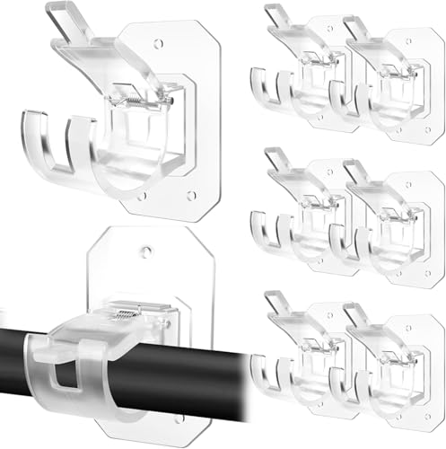 8PCS Upgraded No Drill Curtain Rod Brackets No Drilling Curtain Rod Holders Self Adhesive Curtain Rod Hooks Nail Free Adjustable Curtain Hangers Suitable for Poles of 0.78~1.57 Inch(Transparent)