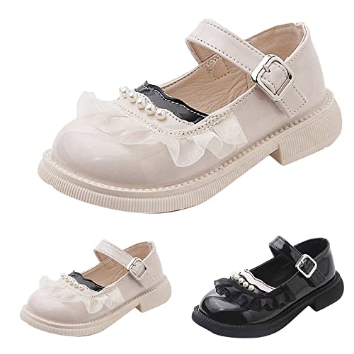Toddler Dress Boots for Girls Casual Shoes Girls Leather Shoes Dress Shoes Comfortable Pearl Lace Buckle Solid Color3