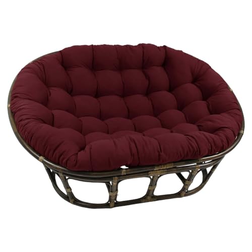Maykoosh Rattan Double Papasan Chair with Twill Cushion - Bohemian Style Seating Burgundy