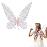 BUZIFU Alas de Hada Rosa Alas de Hadas para Adultos y Niña Alas de Elfo Brillantes Alas de Hada Transparente Alas de Mariposa para Disfraz con Tirantes Elásticos para Fiesta Cumpleaños Halloween