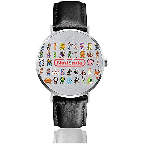 Unisex Business Casual Retro Spielekonsole Stil Pixel Zeichen Collage Uhren Quarz Leder Uhr