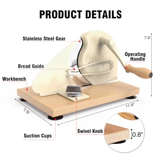 Image of vanerepok Manual Bread Slicer Adjustable Thickness for Homemade Sourdough | Hand Crank Bread Cutter with Scale & Stable Suction Cups & Wood Base for Even Slicing Perfect Baking Gift for Home Bakers