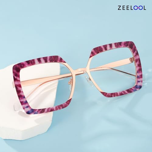 Image of Zeelool Fashion Glasses Frame for Women, Metal Square Eyeglasses Eyewear Frame with Non-prescription Clear Lens ZJGM150137