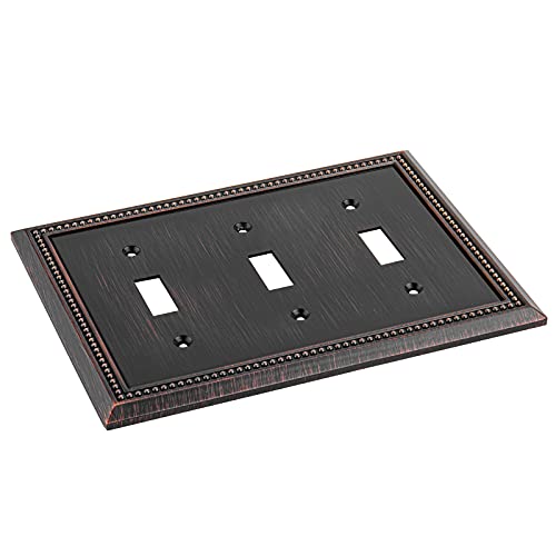 Image of Henne Bery Sunken Pearls Heavy Duty Decorative Wall Plate Switch Plate Outlet Cover (Triple Toggle, Aged Bronze)