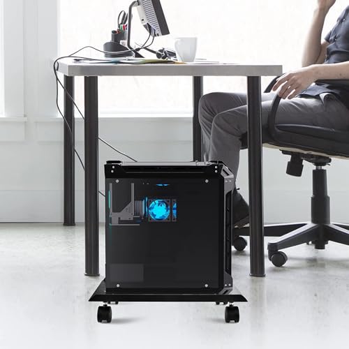 Niciksty Soporte CPU, Soporte Torre Ordenador con Clips Organizador de Cables Autoadhesivo, Soporte para PC Ajustable Móvil con 4 Ruedas, Blanco - imagen 6