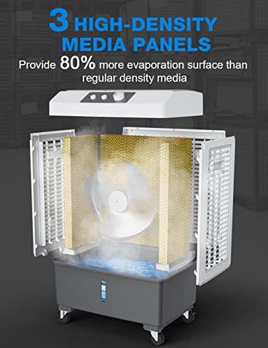 Image of Evaporative Air Cooler, 2100 CFM Windowless Air Conditioner Portable for Room, 3 Speed Swamp Cooler, 4 Ice Packs, 8 Gallon Cooling Fan & 4Scroll Casters, Evaporative Cooler for Garage Outdoor