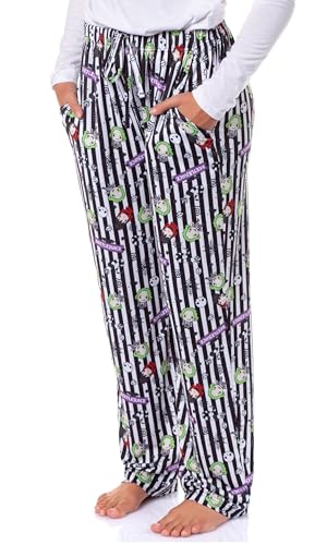 INTIMO Beetlejuice Movie Womens Halloween Chibi Tossed Print Sleep Pajama Pants For Adults (X-Large)