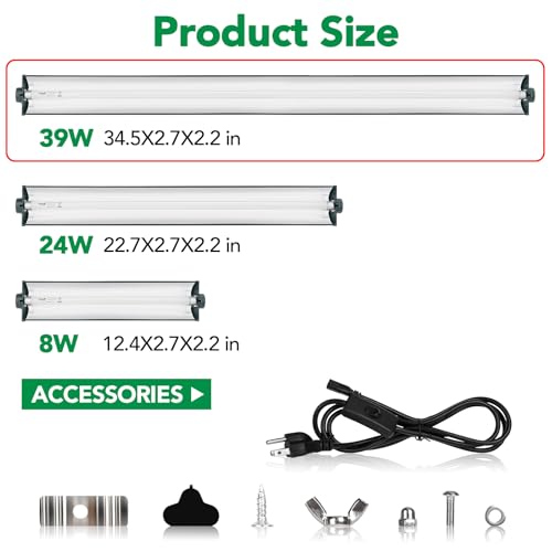 Image of T5 Reptile Light Fixture Green Combo Kit 39W Light Fixture Reptile Terrarium Hood 10.0 UVB Light Bulb Fluorescent Tube Ideal for Tropical and Deserts Such as Bearded Dragon Lizards and Tortoises